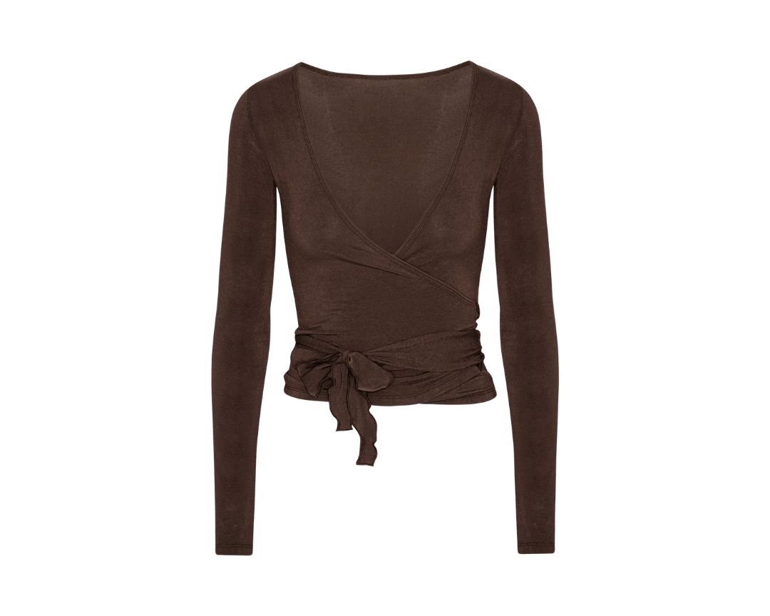 Exercere Blouses Ballet Wrap Blouse - Pecan Brown